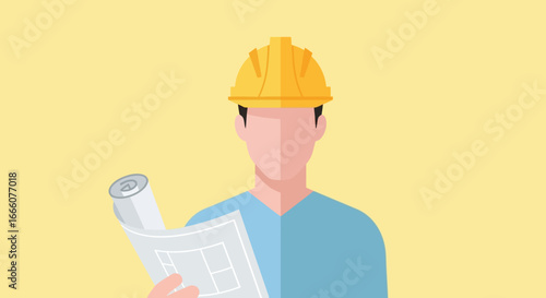 Flat Illustration of a Construction Worker Holding Blueprints