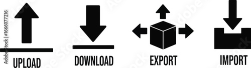 Streamline data flow with clear upload download export import icons for business and technology