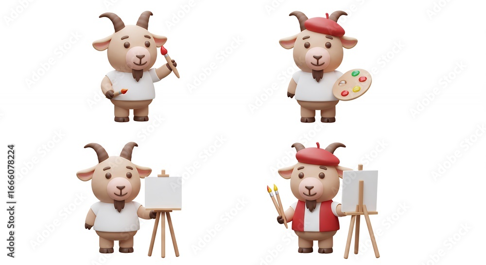 Obraz premium Cartoon goat artists set creative art illustrations