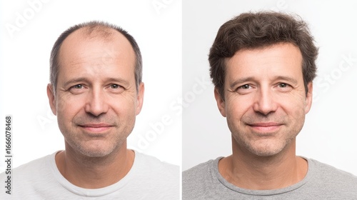 Wallpaper Mural baldness and alopecia concept, portrait of soft smiling average man 40 years old before and after hair loss treatment Torontodigital.ca