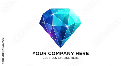 Geometric Diamond Illustration with Blue and Purple Facets and White Lines