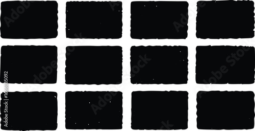 A striking black and white grid pattern composed of twelve dark squares, creating a bold visual texture and abstract design, isolated on white background