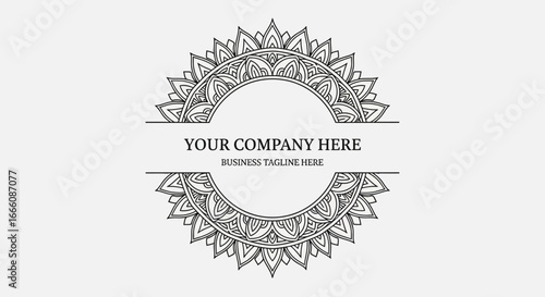 Ornate Circular Mandala Design with Text Placeholder for Branding