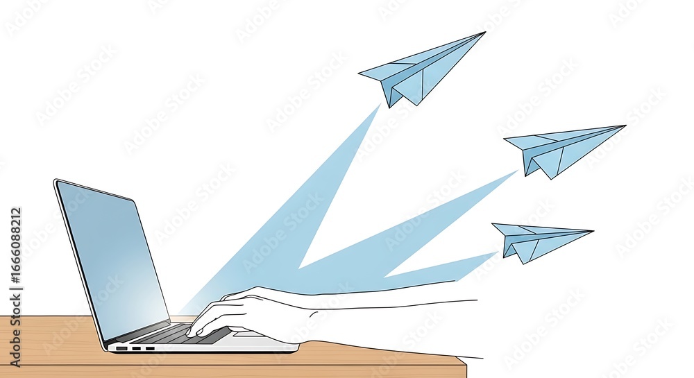 Naklejka premium Paper Airplanes and Laptop.