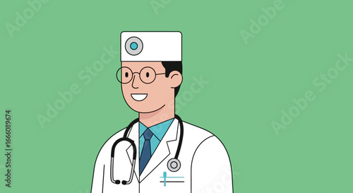 Smiling Cartoon Doctor with Stethoscope and White Coat Illustration