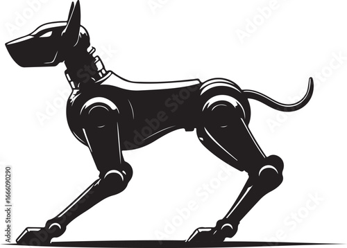 Black robotic dog silhouette with articulated joints and pointed ears robot dog mechanical dog