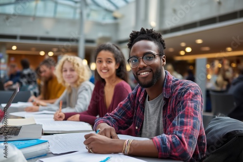 University students from different backgrounds collaborating within a campus setting