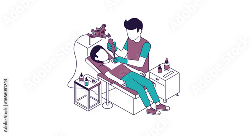 Tattoo Artist Applying Ink to Client's Chest in Studio Setting