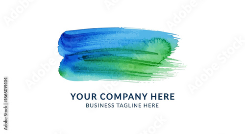 Textured blue green watercolor brushstroke, horizontal artistic paint effect