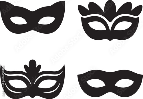 Carnival mask silhouette vector art illustration, Shapes Collection Isolated on White Background