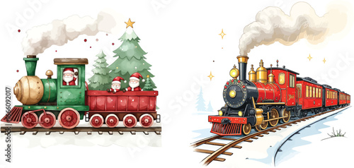 Festive Santa Claus Driving a Christmas Train with Gingerbread Houses