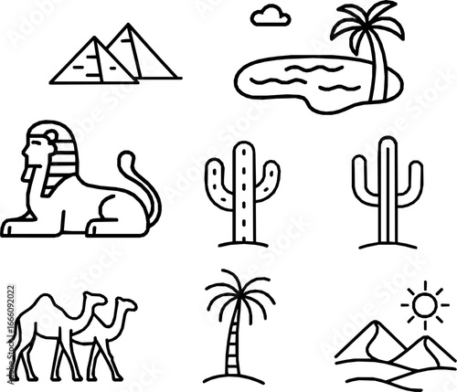 Desert Landmarks Vector Icon Set