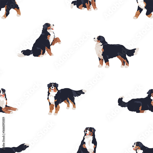 Bernese dog breed, seamless pattern. Canine animal print, endless background ...