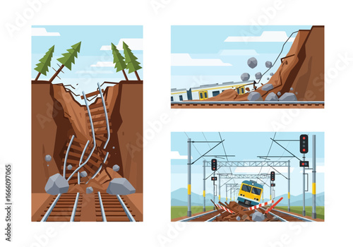 Train derailments and track damage from landslides and earthquakes.