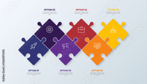 6-piece jigsaw infographic template with business icons