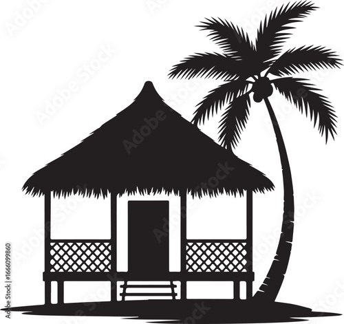 Beach hut silhouette vector art illustration, Shapes Collection Isolated on White Background