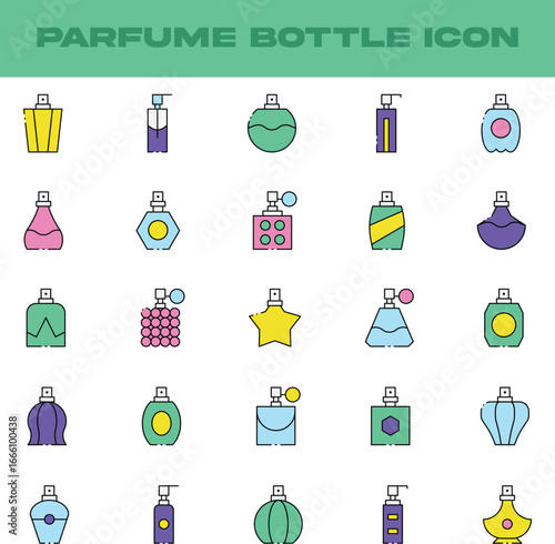 Perfume Bottle Icon Set – Colorful Vector Collection of Fragrance and Cosmetic Containers