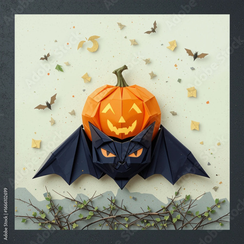 halloween background with pumpkin and bats