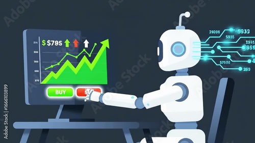 Ai robot analyzing dynamic cryptocurrency market trends for strategic trading insights