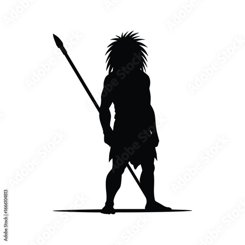 Silhouette of a Caveman Hunter with Spear  Prehistoric Man Stone Age Warrior Ancient Human