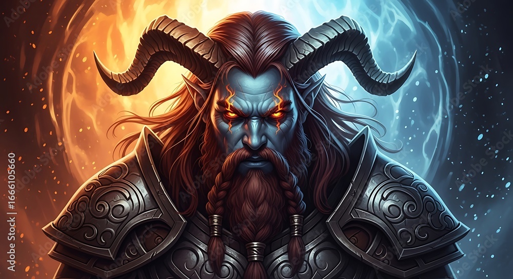 Naklejka premium Powerful Demon Lord, Focused and Fierce.