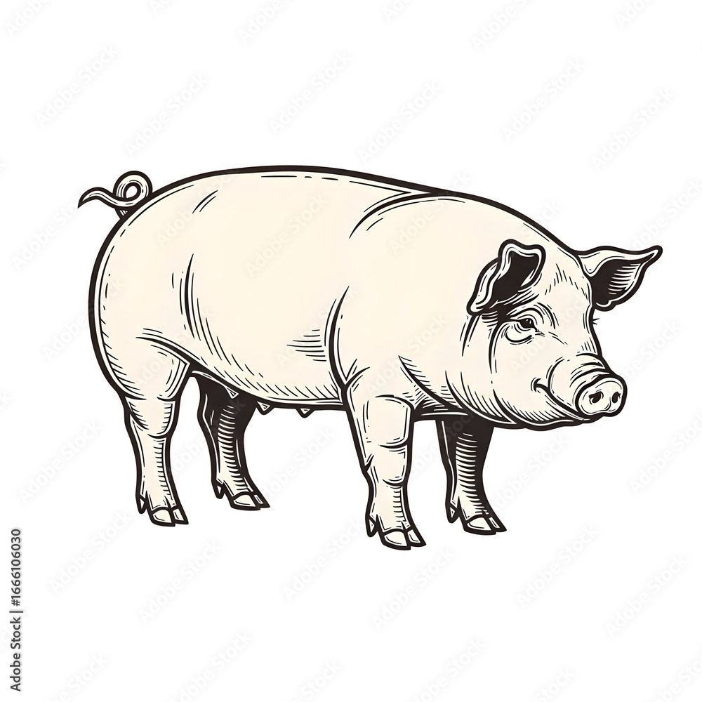 Fototapeta premium illustration of a pig vintage style