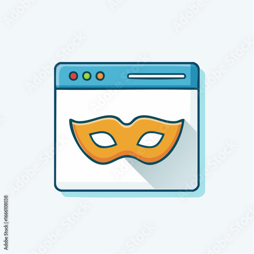 Browser window displaying masquerade mask for private browsing concept