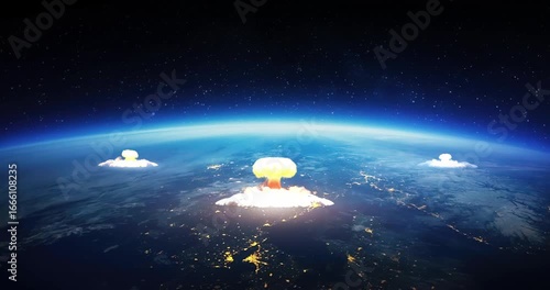 End of the World Nuclear War Animation Visible From Space. Nuclear War Related 3D Animation.
