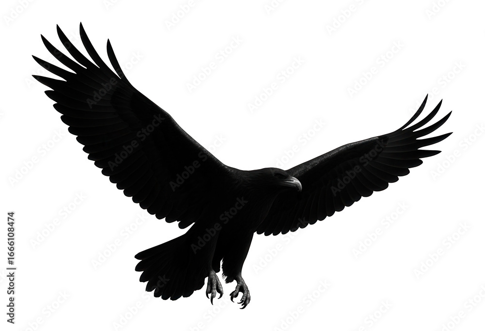 Obraz premium Silhouette of a flying eagle with wings spread
