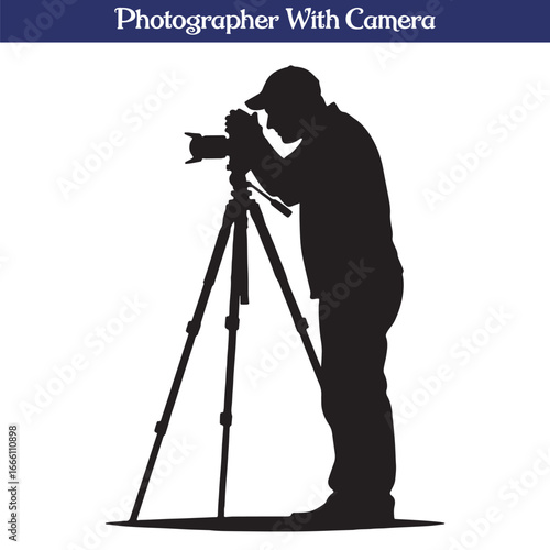 Photographer Silhouette with Camera on Tripod