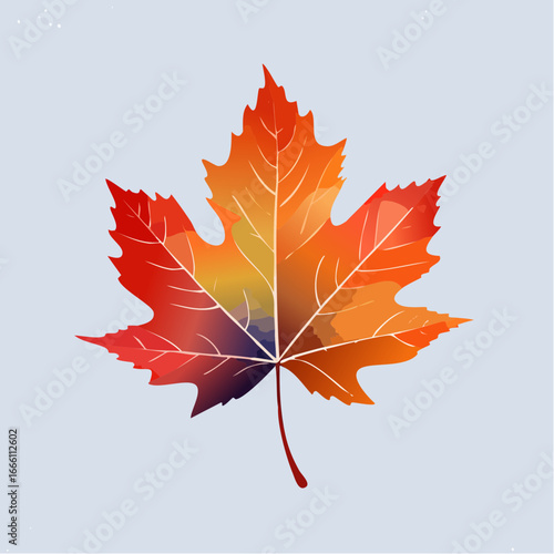 虹色をした秋の紅葉した楓の葉っぱ　水彩画風