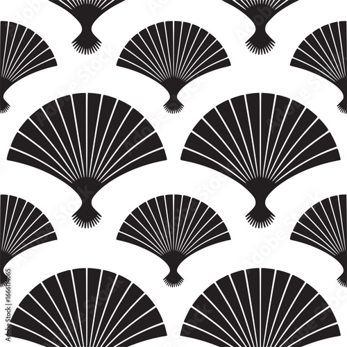 Elegant black and white seamless fan pattern for modern design projects or sophisticated backgrounds