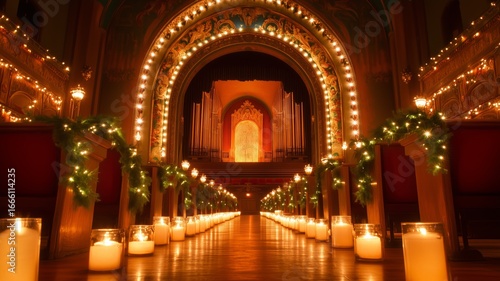 Wallpaper Mural Elegant candlelit pathway leads to a beautifully decorated stage in an ornate venue Torontodigital.ca