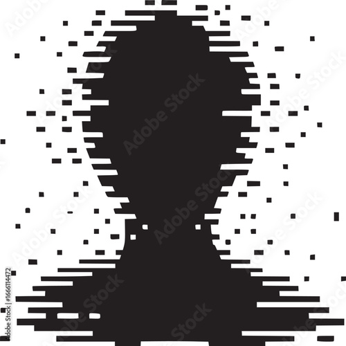 Modern abstract dissolving silhouette creates dynamic, thought-provoking data privacy and security concept