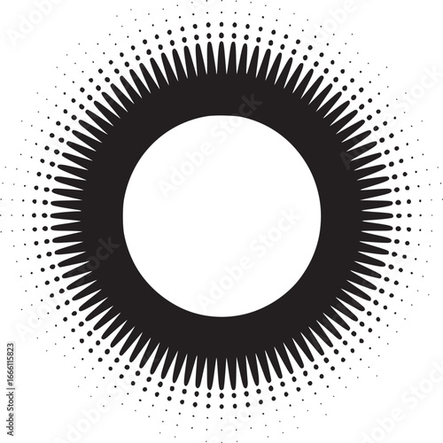 Dynamic modern graphic design element with striking black and white circular burst pattern for creative projects