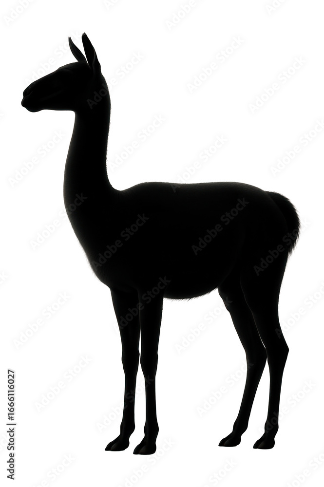 Obraz premium Silhouette of a standing guanaco with slender neck