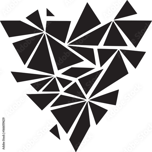 Modern geometric heart design with bold black triangles conveys love, loss, or breakup feelings