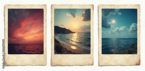 Isolated vintage polaroid frames, faded edges, textured paper , square, retro, image