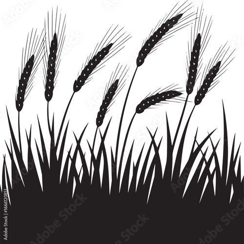 Elegant black wheat field silhouette against a white background conveys simplicity and agricultural beauty