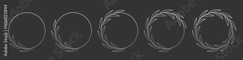 Silver laurel wreath frames. Elegant circular leaf rings in minimalist gradient design for awards, certificates, invitations, luxury branding. Decorative vector elements.