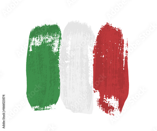 Italian flag made of brush strokes. Grunge Italian national symbol for sport, holiday, Independence Day, travel, culture, celebration themes. Vector illustration.