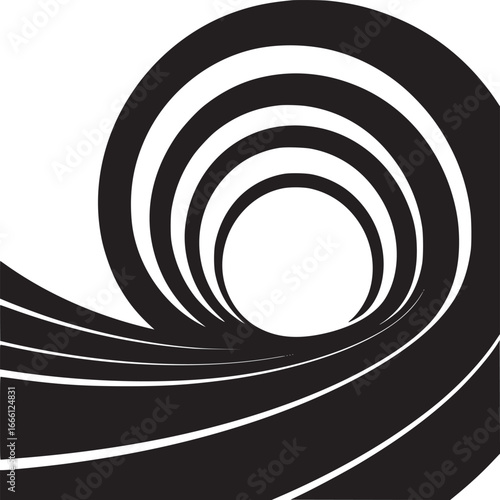 Modern black and white pattern creates dynamic abstract vortex effect for background or design element