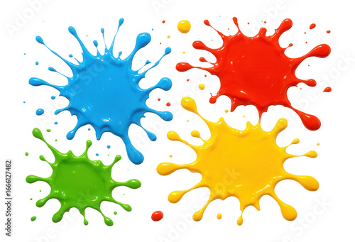 Acrylic paint splatter, bold colors on a light background