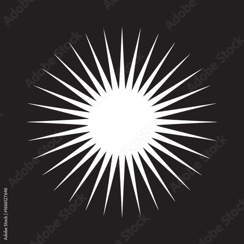 Striking white starburst design radiates energy against a bold black background for impactful graphics