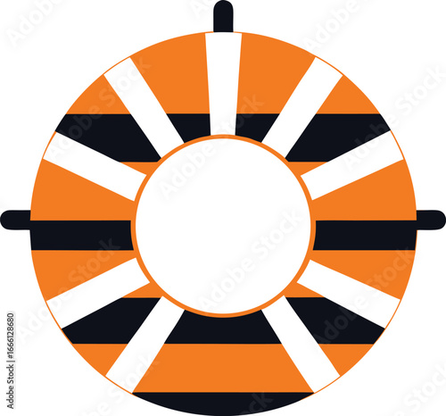 a lifebuoy silhouette on retro stripe sun on white.eps