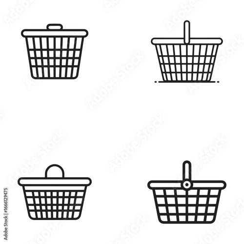 Four Vector Shopping Baskets in Outline Style