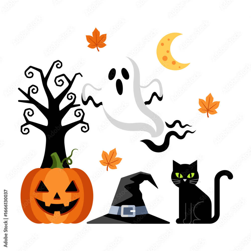 Fototapeta premium Transparent Flat Halloween Vector Icon Pack – Spooky Seasonal Symbols & Holiday Graphics