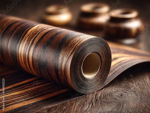 Rolled dark wood veneer