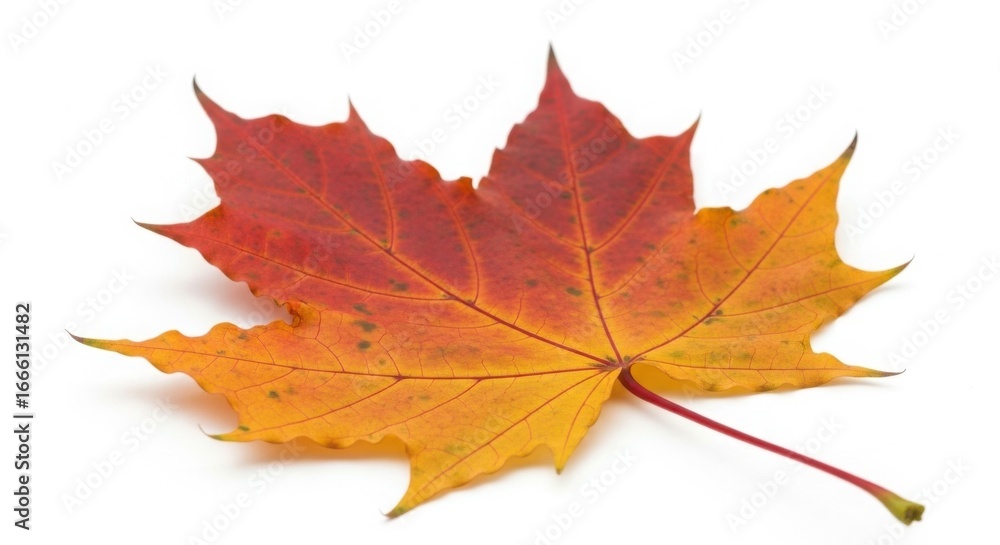 Obraz premium Red And Orange Maple Leaf On White