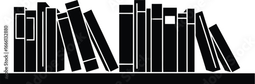 Book shelf silhouette, book spine. Bookshelf with stack of book editable vector illustration. Neatly arranged books on the bookshelf